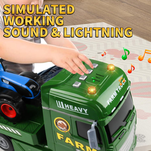 2 3 4 5 Dwi Dowellin Large Flatbed Semi Truck Toy for Kids,Includes Farm Vehicles,Car Toy Birthday Gift for Years Old