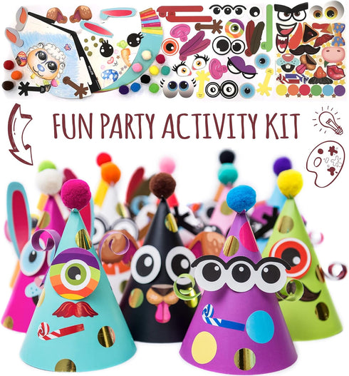 Glittery Garden Party Hats for Kids - Fun Birthday Activity Kit with Stickers, Animal Theme Party Favor
