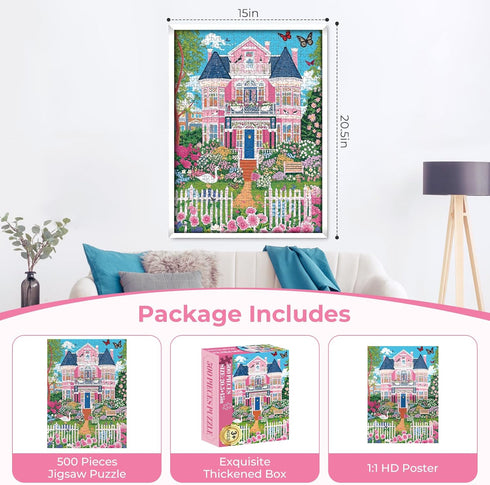 Nitktaia 500 500 Puzzles,20.5x15 Puzzles for Adults Pieces,Beautiful Manor Puzzle for Adults Pieces,Spring Garden House