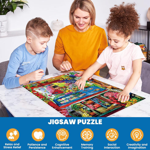 300 300 20.5 15 inch Pieces Puzzle for Adults | Flowers House Puzzle | Recycled Cardboard Large Piece Jigsaw Puzzles