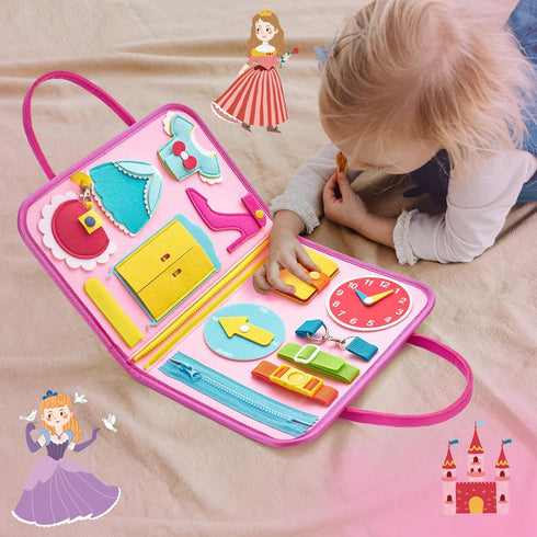 1-4, Freebear Deluxe Pink Princess Quiet Book Sensory Board for Toddlers Montessori Educational Toys for Girls, Travel