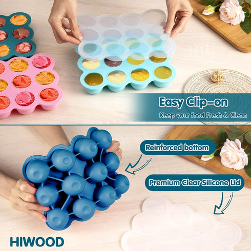 Baby Food Storage Container - 12 x 1.5OZ Silicone Baby Food Freezer Tray with Silicone Lid for Homemade Baby Food,
