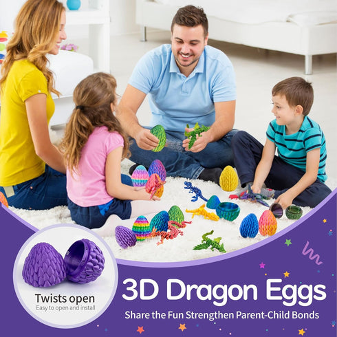 BOYLOVE 3D Set, 12Pcs 3D Set Printed Dragon Prefilled Easter Eggs Printed Animals Cool Fidget Toy for Easter Basket