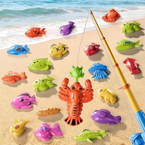 Xelabrion 3-5 4-8, 3 4 5 6 7 8 Magnetic Fishing Game Toys for Kids Toddlers Water Table Bathtub Toys with Pole Rod Net