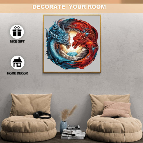 WOODBESTS Yin-Yang Dragon Wooden Puzzle for Adults, 300pcs in Beautiful Wooden Box