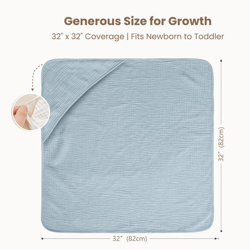 2-Pack 100% Star,32" 32") Konssy Muslin Hooded Baby Towels, Cotton, Ultra-Soft & Absorbent Baby Bath Towels with Hood