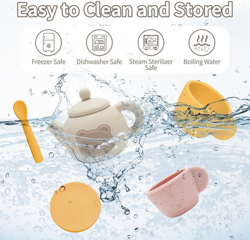 Set Set 3 4 5 6 4Cups 4Coasters 4Scoops Tea Party for Toddlers, Silicone Play Tea for Girls and Boys Years Old, Kitchen