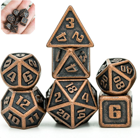 UDIXI 10mm Mini Metal DND Dice Set, 7-Die Small Portable Polyhedral RPG Dice for Dungeons and Dragons (Copper)