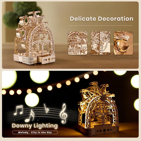 UPLIKE 3D 3D 222psc Wooden Puzzles for Adults: Puzzle Light-Up Ferris Wheel with Music Box - Wooden Puzzles Model