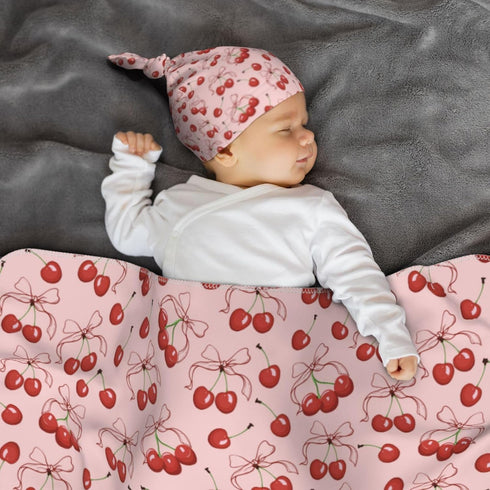 Midaivu Set 0-6 Cherry Swaddle Blanket for Newborns Baby Swaddle with Headband and Matching Hat New Born Coming Home