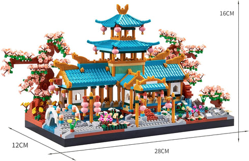 Sets Set 14+ 2350 JXRLMB Chinese Classical Suzhou Gardens Micro Building Blocks with Sakura Cherry Tree Challenging