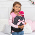 Bayer Design Dolls Carrier, Black and Pink Hearts, Adjustable for Dolls Up to 18", Kids Toy, Ages 3+