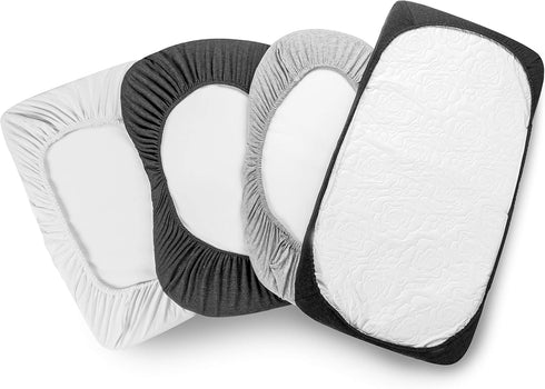 BaeBae Goods 4 Pack 100% Bassinet Bed Sheets Premium Bassinet Fitted Sheet for Halo, Mika Micky, Maxi Cosi & Others