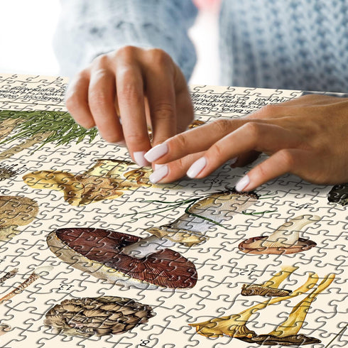 Vintage Mushroom Puzzle 1000 Pieces for Adult, Vintage Fungi Jigsaw Puzzle of Edible Mushrooms