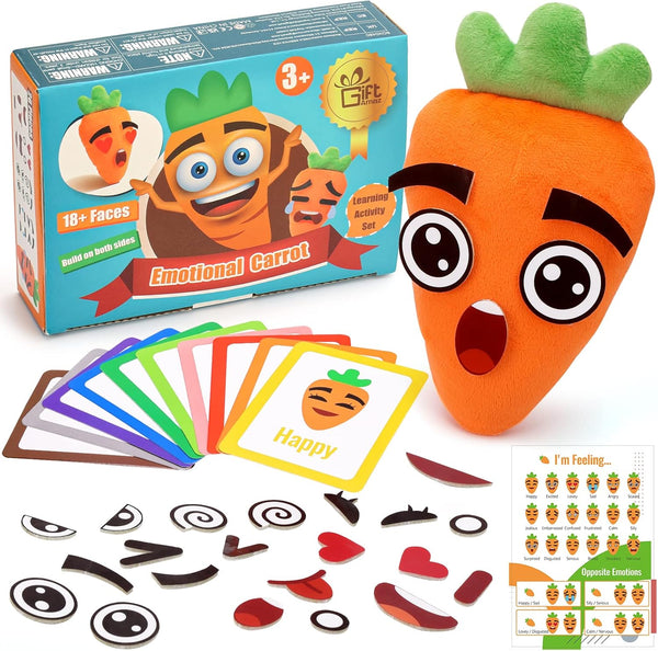 Big Feelings Carrot Social Emotional Learning Toys, 26 Facial Expressions & 10 Flashcards for Kids 3-6
