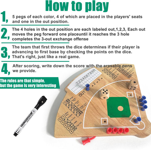 Deartisan Baseball Board Game, Oak Made Leisure Game for Sport Battle Table Game for Family Party Holiday