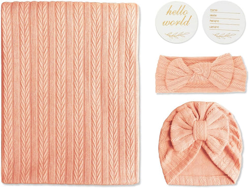 Set Golener Muslin Swaddle Blankets - Sleepea Swaddle with Bow Headbands, Hats and Newborn Name Announcement Card