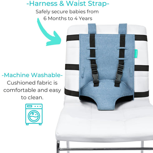 Portable High Chair for Travel - Extra Long Straps- Travel High Chair Seat Safely Attaches to Most Chairs - Toddler