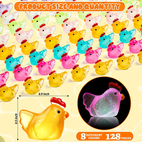 128PCS Luminous Mini Resin Chickens, Tiny Chickens Miniature Figurines Glow in The Dark for Home Decor