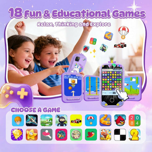 Uckqui 2.8" 18 MP3, 32GB 3-10, Kids Smart Phone for Girls, Toddler Phone Toy with Dual Camera, Touchscreen, Games
