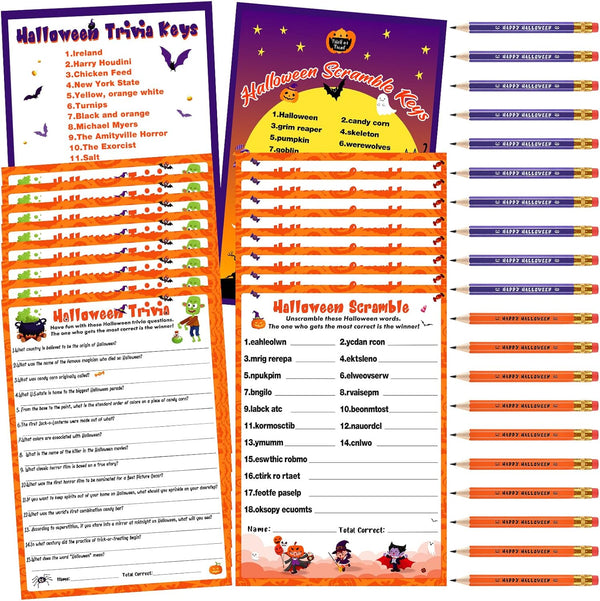 Kathfly 120 Pcs Halloween Games for Adults: 2 Sets of 40 Halloween Games Cards, 20 Answer Cards, and 20 Pencils
