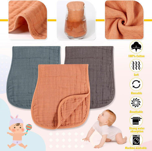 Sublaga 3Pcs 47x47 3Pcs 20x10 Baby Muslin Swaddle Blankets for Boys Girls + Muslin Baby Burp Cloths, Baby Swaddle