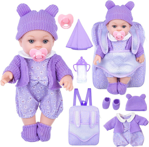 ZNTWEI 12 Inch Backpack Baby Doll Playset with Washable Dolls and Accessories Includes