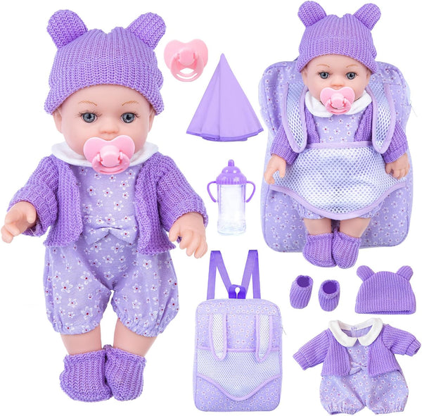 ZNTWEI 12 Inch Backpack Baby Doll Playset with Washable Dolls and Accessories Includes