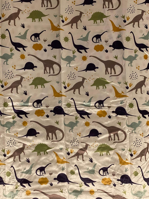 Satin Fitted Crib Sheet for Baby, Dinosaur Design, Size 52 x 28 inches, Retains Hair Moisture for Toddler Bed