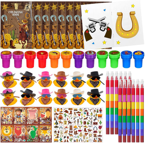 Cinrobiye 144 Pcs Western Cowboy Party Favors, Wild West Coloring Books, Stickers,