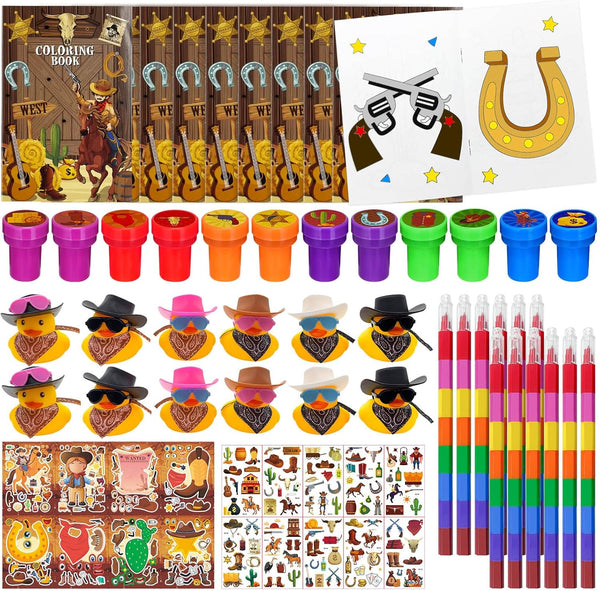 Cinrobiye 144 Pcs Western Cowboy Party Favors, Wild West Coloring Books, Stickers,