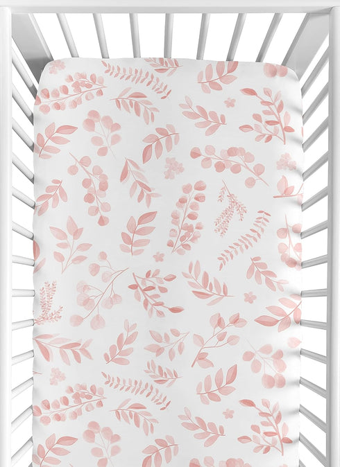 Set 2p Sweet Jojo Designs Blush Pink and White Boho Floral Leaf Girl Baby Fitted Crib Sheet Infant Newborn Nursery