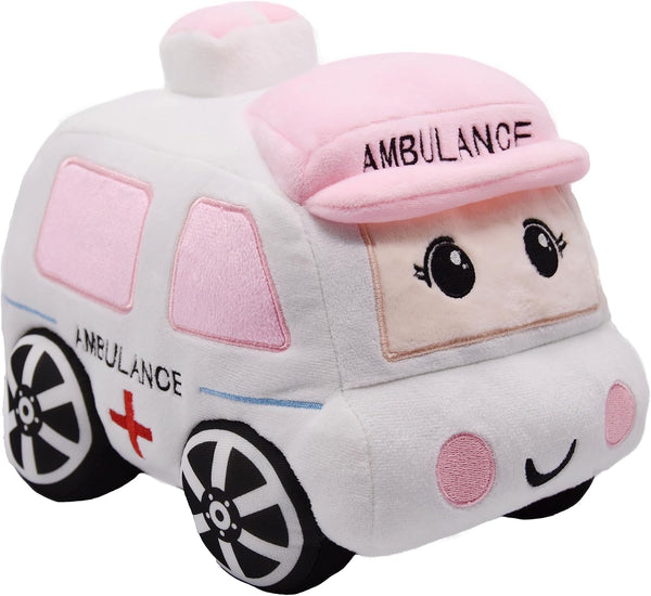 Soft Plush Ambulance Stuffed Car Toy, Cute White Truck Plushie, Excellent Gifts for Kids or Birthday Party (10.6 Inches)