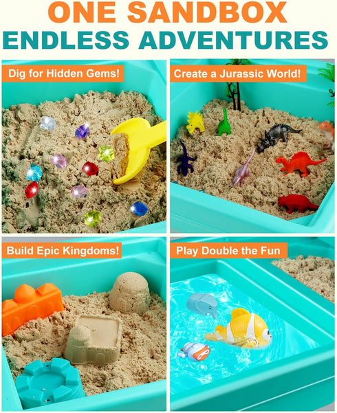 Playset Sets 3-5 Sandbox Kit Sand Table : Sand Bin with Lid Toys Toddler Dinosaur/Ocean Molds Enhance Creativity