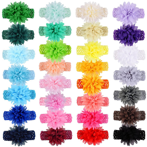 WillingTee 30pcs Baby Girls Headbands, Chiffon Flower Soft Stretchy Hair Accessories for Newborns & Toddlers