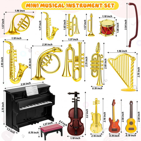 Dollhouse Musical Instruments, Miniature Violin Guitar Piano Drum Trumpet Figurine Ornament for Mini House