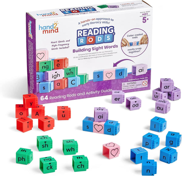hand2mind Reading Rods for Building Sight Words, Letter Blocks, CVC Words Spelling Toys, Reading Tools for Kids