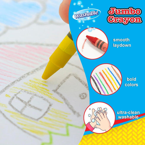 8 Set, 3+, 1-Pack BAZIC Color Washable Premium Jumbo Crayons, Coloring School Art Creative Gift for Kids Age