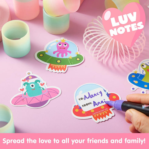 28 Packs JOYIN Valentines Day UFO Alien Cards with Colored Springs, Stress Relief Fidget Coil Springs Toys