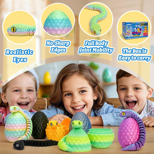 Binvin 32PCS 3D 3D 8-12 (32PCS) Printed Snake Toy, Easter Basket Stuffers Mini Mystery Crystal Egg Fidget Toy, Printed