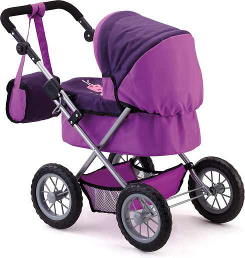 Bayer Designs Doll Pram for Dolls up to 18" - Easily Foldable Stroller, Adjustable Handle, Bag Included