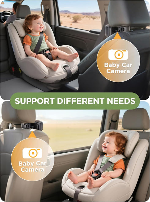 NUOTUN 40 4.3'' 1080P 360 Wireless Baby Car Camera - Hours Rechargeable Battery with Auto Sleep & Night Vision, HD