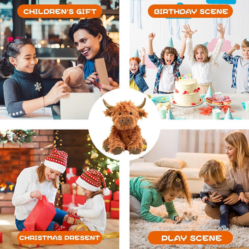 SOLPOBEI Music Highland Cow Stuffed Animal with Sound, Farm Cow Toy with ''Moo''Sound, Soft Farm Animal Cattle Plushie
