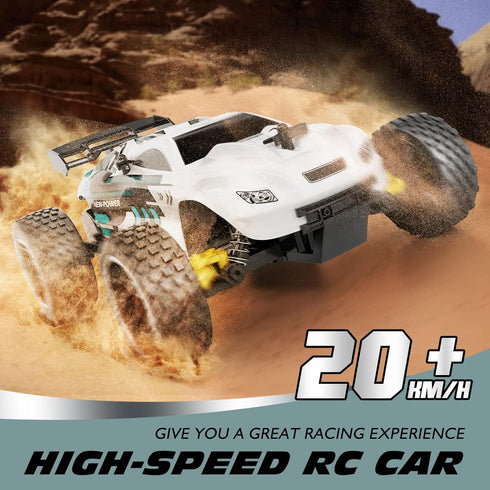 Tecnock RC Racing Car, 2.4GHz High Speed Remote Control, 1:18 2WD Toy Cars for Boys & Girls, White
