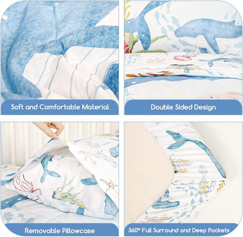 4 Set, Sets Set Piece Toddler Bedding Ultra Soft and Breathable Toddler Comforter for Boys & Girls, Crib Bedding