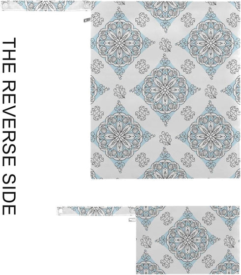 Burbuja 2 Pack, 2 Ornate Mandala Medallions Wet Dry Bags for Baby Cloth Diaper Waterproof Reusable Wet Bag