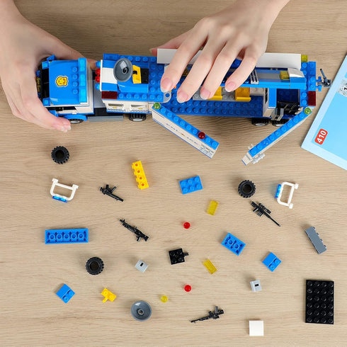 City Police Mobile Command Center Truck Building Blocks, Mobile Police Unit with Cop Cars, STEM Toy Kit