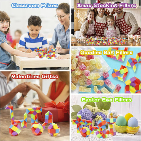 Ganowo 30pcs Party Favors, Fidget Snake Cube Mini Twist Puzzle for Kids 4-12, Goodies Bag Filler