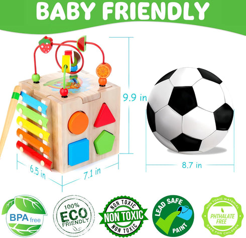 8-in-1 1 2 12-18 1st Batlofty Wooden Activity Cube, Montessori Toys for Year Old Girl Boy Toddler| Sensory Educational