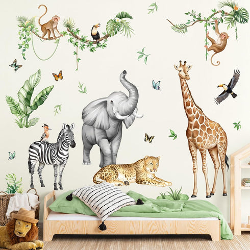 Jungle Safari Animal Wall Decals for Kids Room - Wildlife Wall Stickers